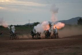 horse riding in smoke