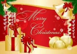 clipart of red gold christmas card