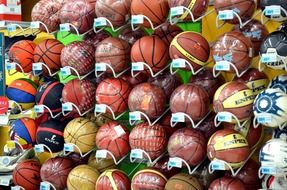 different basketballs in the store