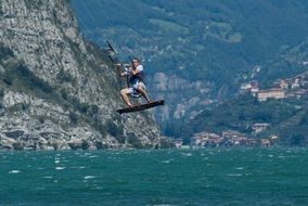 kitesurfing on a picturesque lake