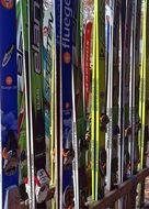 winter skis on a stand