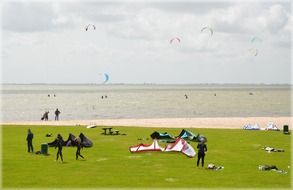kitesurfing on the lake in summer