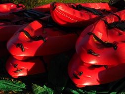red canoes boats