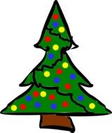 decorated christmas tree, illustrated