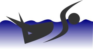 drawing silhouette of a swimmer in blue water