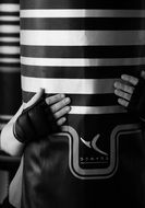 black and white punching bag