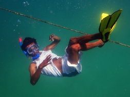diving swimmer in flippers