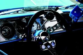 steering cabin of luxury car