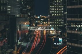 panorama of city street at night toronto