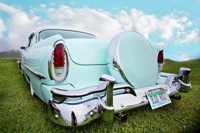 vintage car in turquoise color