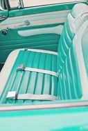 vintage car interior in turquoise color