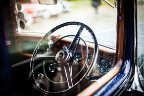 steering wheel of a vintage vehicle