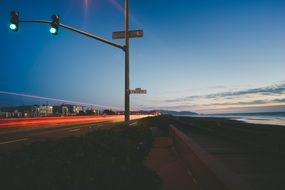 street road traffic light evening view