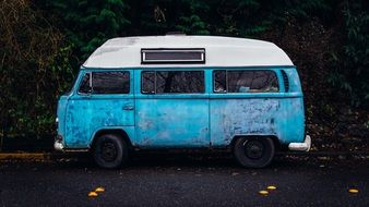vintage blue small hippy van