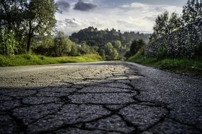 Closeup photo of cracked road