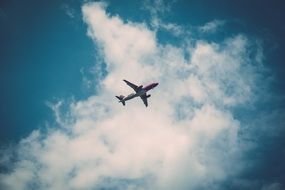 airplane in blue sky clouds view