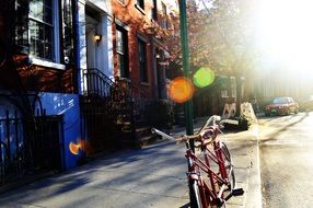 bike on the street in the outskirts of New York