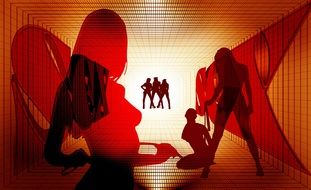 drawn neon women silhouettes