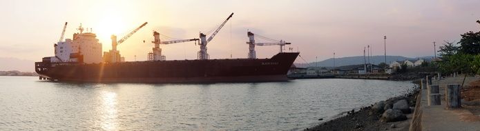 ship ocean sunset Sea Panorama