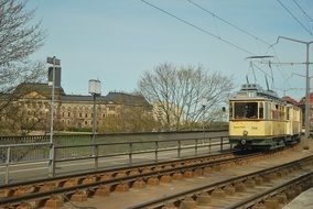 tram on railroad tracks, germany, dresden