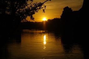 sunset above danube river