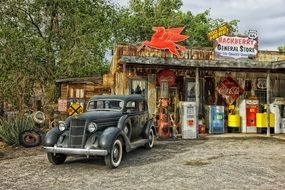 vintage car in front of general store, usa, Arizona