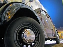 old vintage car wheel close-up