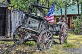 wooden cart with american flag