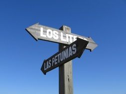 road sign against a blue sky