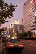 taxi car in Tokyo at sunset