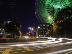green lights for ferris wheels at night in Japan