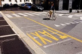 taxi yellow mark on road, italy, milan