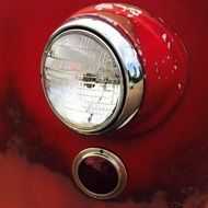 headlights of vintage fire truck close up