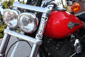 headlights of a motorcycle harley davidson close up