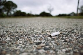 white cigarette butt lies on the road