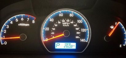 lighting of the speedometer in a car