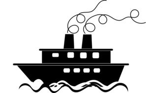 graphic image of a black ship with chimneys