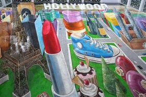 hollywood, colorful drawing on a city street