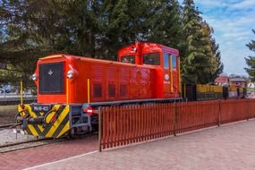 red train at the train station