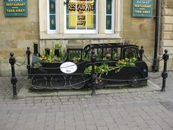 flowerbed in the shape of a locomotive