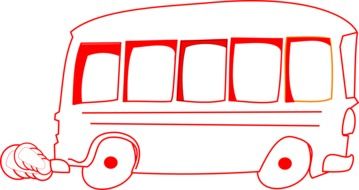 Red and white drawing of the bus