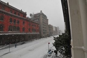 panoramic view of snowfall on a new york city street