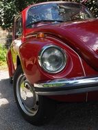 headlight on a red retro car
