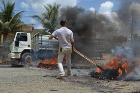 arson of the road in protest