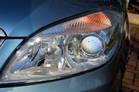 car headlights on a modern skoda car