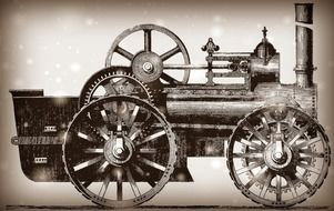 black and white photo of an old locomotive