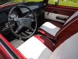 car interior in red-white light