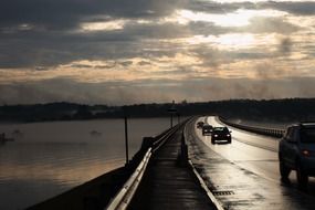 traffic over the bridge in rainy weather