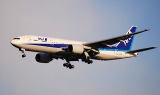 boeing 777 of all nippon airways at sky