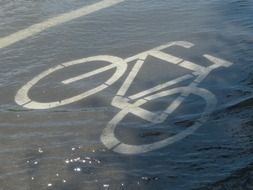 sign of the bike on a flooded lane